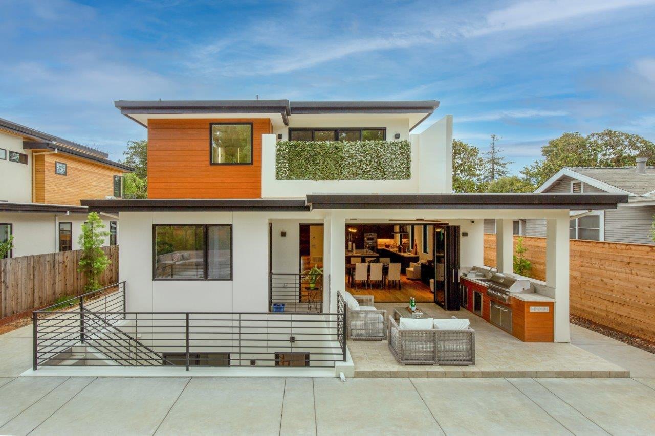 Rear courtyard and patio of a custom home